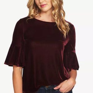 CeCe Flutter Sleeve Stretch Velvet Blouse